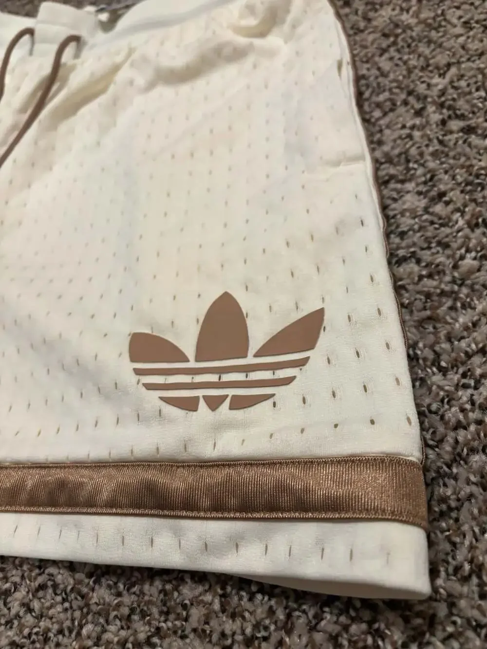 Adidas Originals Unisex Warp Knit Basketball Shorts in Ivory & brown